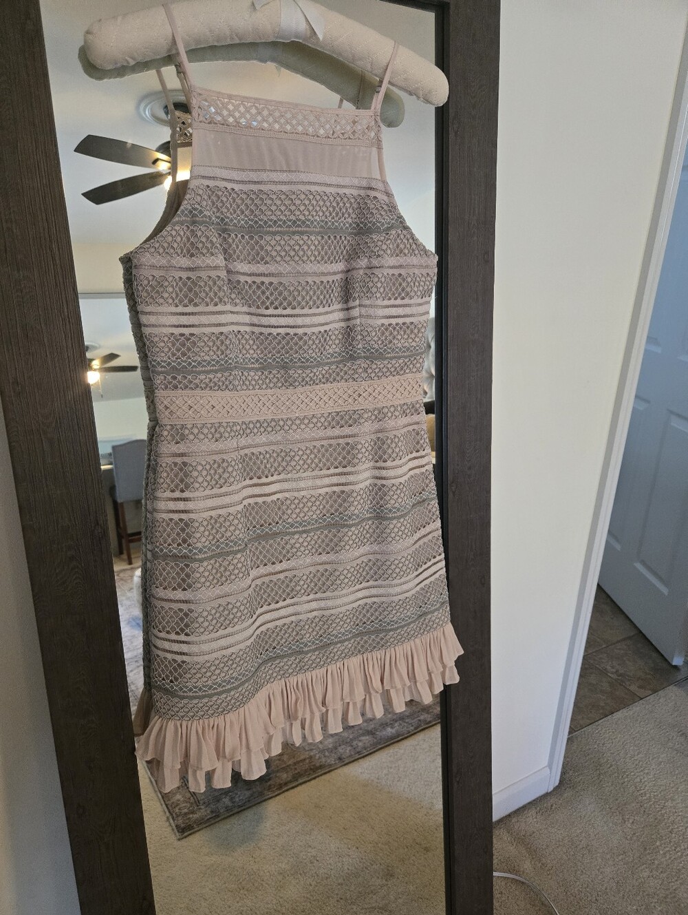 Adelyn Rae Pink Lace-Striped Sundress with Ruffle Hem
